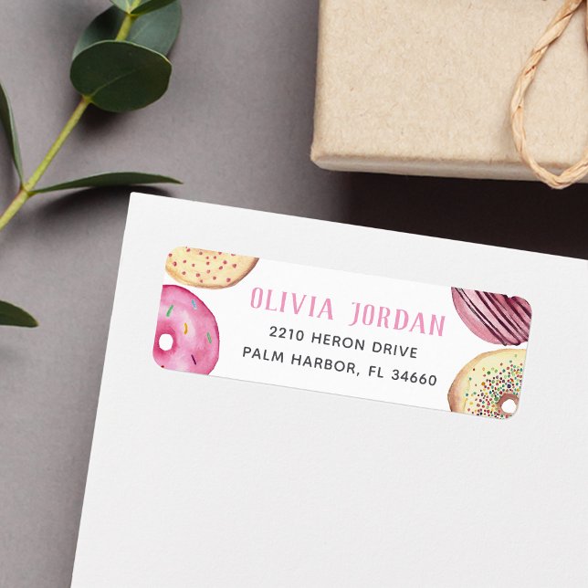 Pink Sprinkle Doughnut Return Address Label (Creator Uploaded)