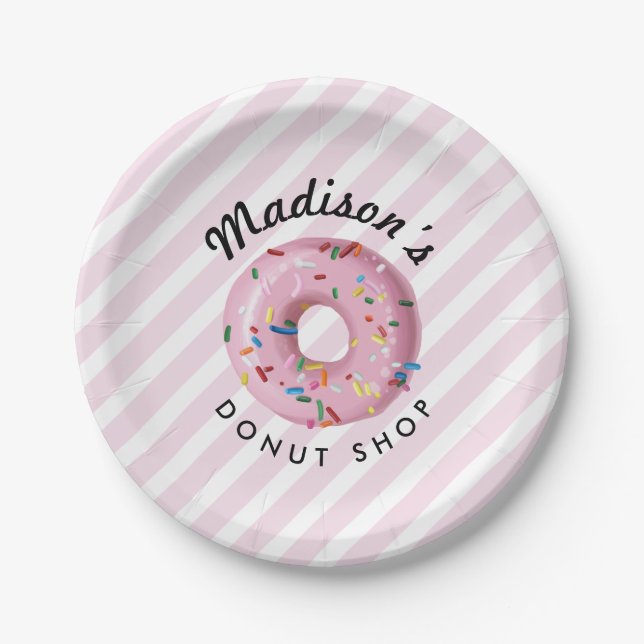 Pink Sprinkle Doughnut Shop Paper Plate (Front)