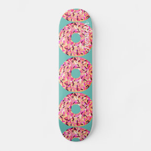 Pink Sprinkled Donuts Girly Teal Customized Skateboard