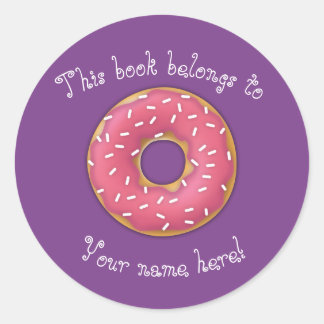 Pink Sprinkled Doughnut Bookplate Classic Round Sticker