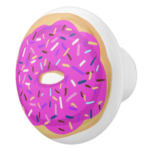 Pink Sprinkled Frosted Doughnut Ceramic Knob