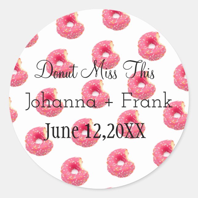 Pink Sprinkles Doughnut Miss This | Wedding Couple Classic Round Sticker (Front)