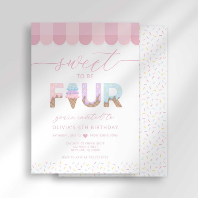Pink Sprinkles Sweet to be 4 Ice Cream Birthday Invitation (Creator Uploaded)
