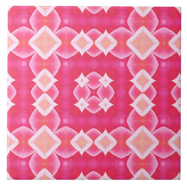 Pink square abstract floral baby girl pattern ceramic tile (Front)