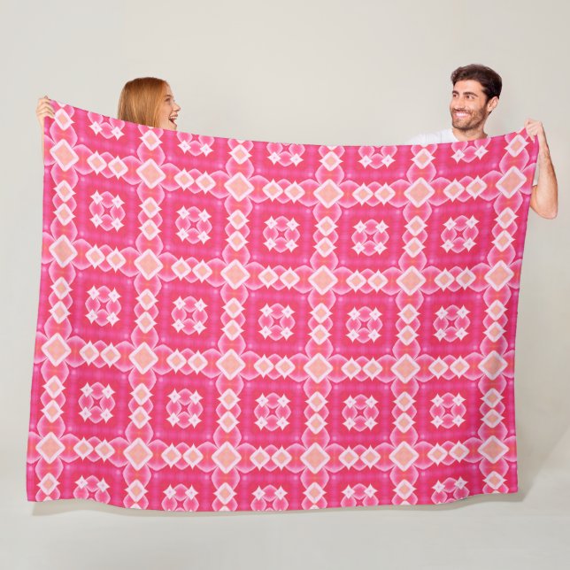 Pink square abstract floral baby girl pattern fleece blanket (In Situ)