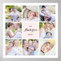 Pink Square Family Photo Collage Poster