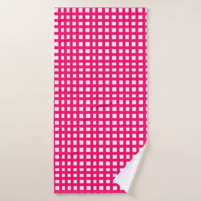 Pink square mesh grid  bath towel (Bath Towel)
