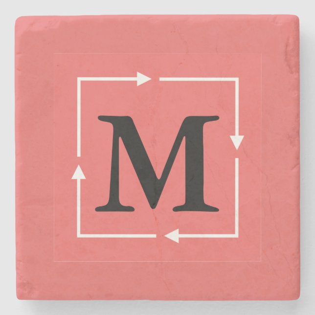 Pink Square Monogram Personalised Stone Coaster (Front)
