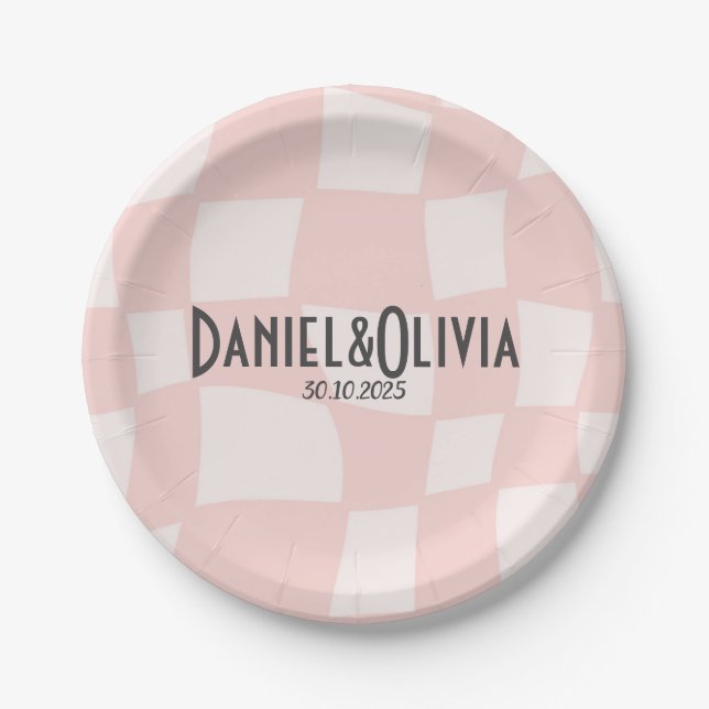 Pink Square Wedding Paper Plate (Front)