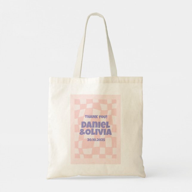Pink Square Wedding Tote Bag (Back)