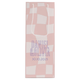 Pink Square Wedding Wine Gift Bag