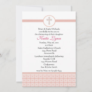 Pink Squares Cross Invitation