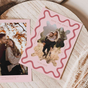 Pink Squiggly Wavy Frame Wedding Save The Date