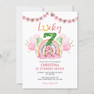 Pink St Patrick Lucky Seven Birthday Invitation