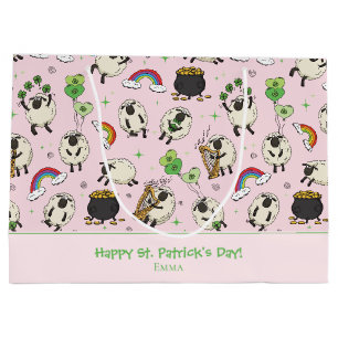Pink St. Patrick’s Day Sheep & Shamrocks Kids Large Gift Bag