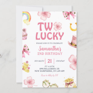 Pink St Patrick Two Lucky Birthday Invitation