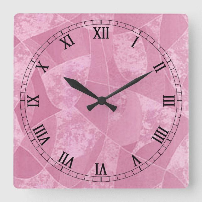 Pink Stain Glass Square Roman Numerals Clock (Front)