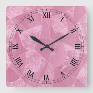 Pink Stain Glass Square Roman Numerals Clock