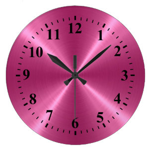 Pink Stainless Steel Metal Large Clock
