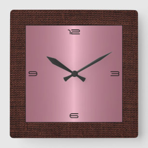 Pink Stainless Steel Modern Burlap Border Square Wall Clock
