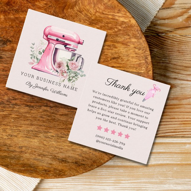 Pink Stand Mixer Bakery Review Request Square Business Card (Creator Uploaded)