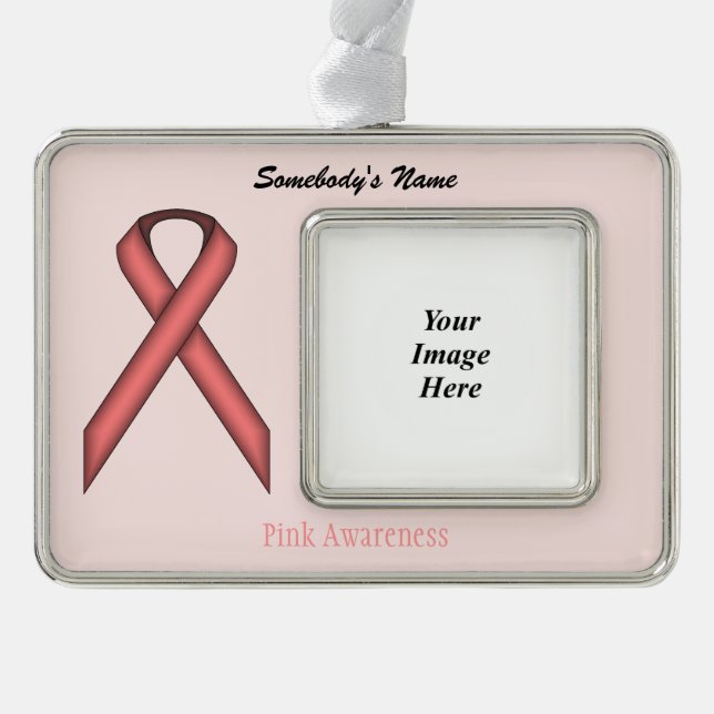 Pink Standard Ribbon Tmpl (H-O) by Kenneth Yoncich Silver Plated Framed Ornament (Front)