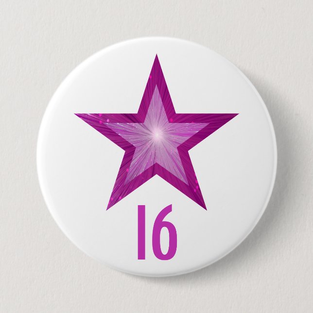 Pink Star '16' button white (Front)