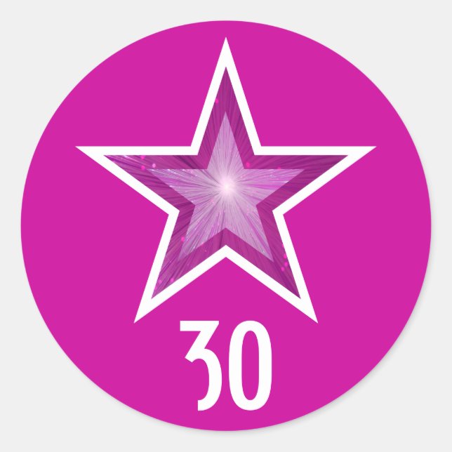 Pink Star "30" age round sticker pink (Front)