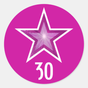 Pink Star "30" age round sticker pink