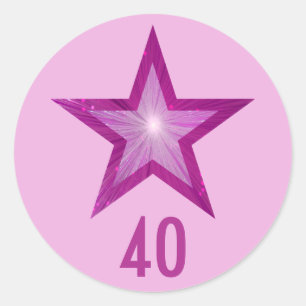 Pink Star "40" age round sticker pale pink
