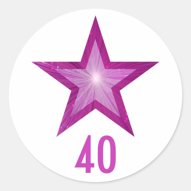 Pink Star "40" age round sticker white (Front)
