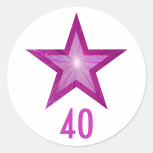 Pink Star "40" age round sticker white