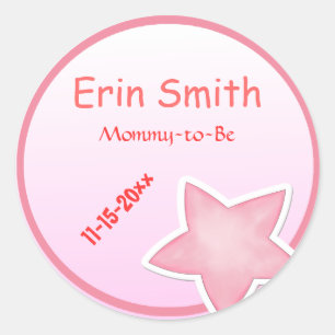 Pink Star Baby Shower Classic Round Sticker