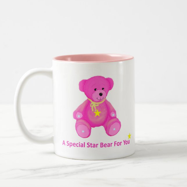 Pink Star Bear Two-Tone Coffee Mug (Left)
