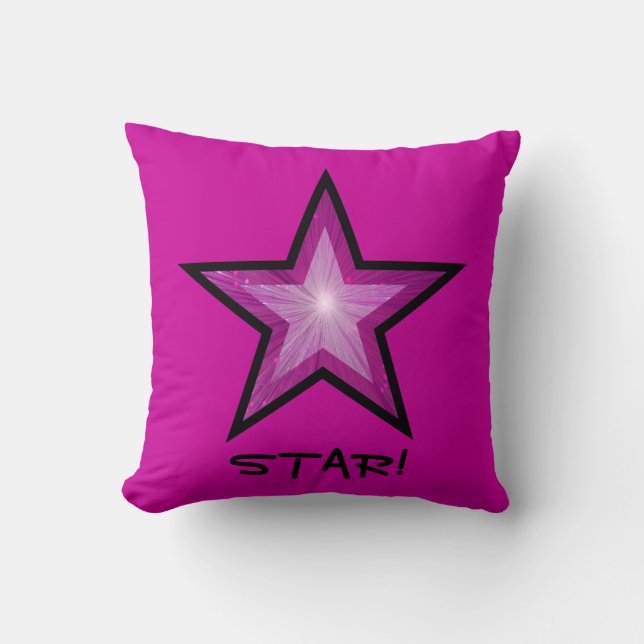 Pink Star black throw pillow square pink (Front)