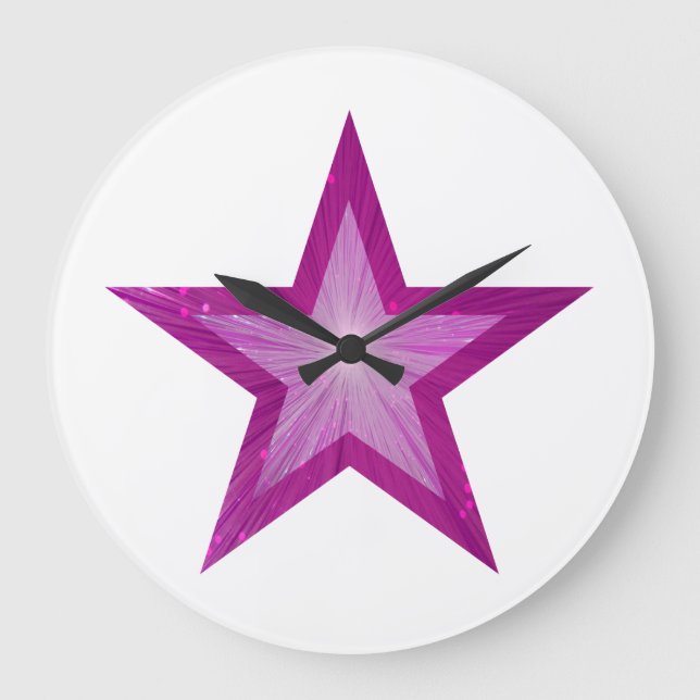 Pink Star clock round white (Front)