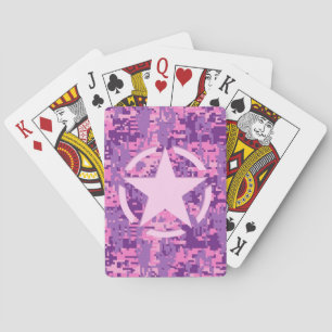 Pink Star Deco on Digital Camo Style Playing Cards