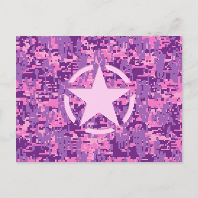 Pink Star Deco on Digital Camo Style Postcard (Front)