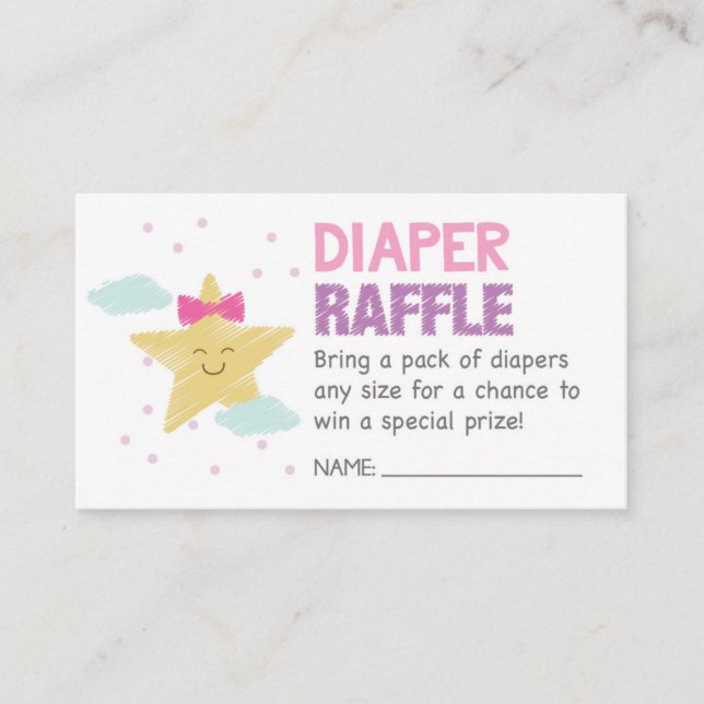 Pink  Star Diaper Raffle Ticket Enclosure Card (Front)