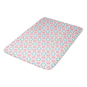 Pink star flower blue dots pattern bath mat