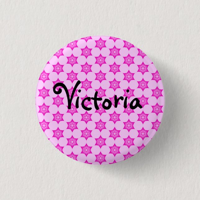 Pink Star Flower Name badge button pin (Front)