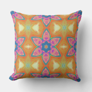 Pink Star Flower With Orange  Cushion