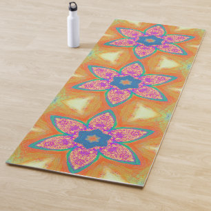 Pink Star Flower With Orange Yoga Mat