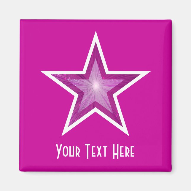 Pink Star fridge 'Your Text' magnet square pink (Front)
