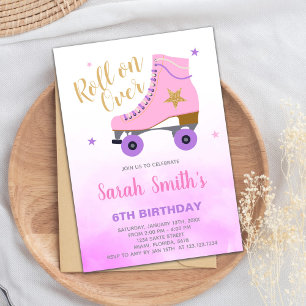 Pink Star Glitter Skating Birthday Invitations
