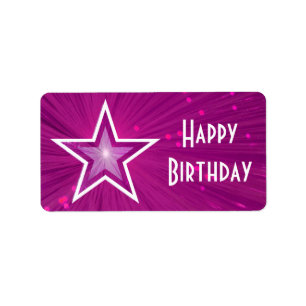 Pink Star Happy Birthday label medium white text