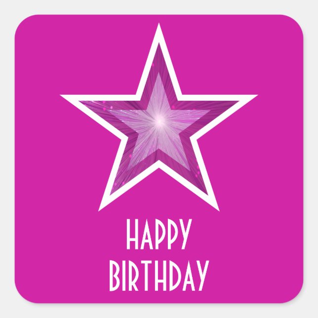 Pink Star 'Happy Birthday' square sticker pink (Front)