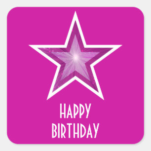 Pink Star 'Happy Birthday' square sticker pink