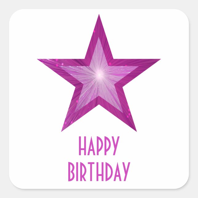 Pink Star 'Happy Birthday' square sticker white (Front)