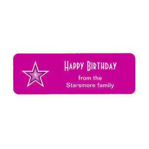 Pink Star 'Happy Birthday' text label small pink Return Address Label